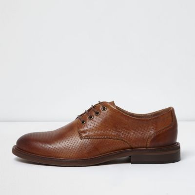 Tan textured leather lace-up shoes